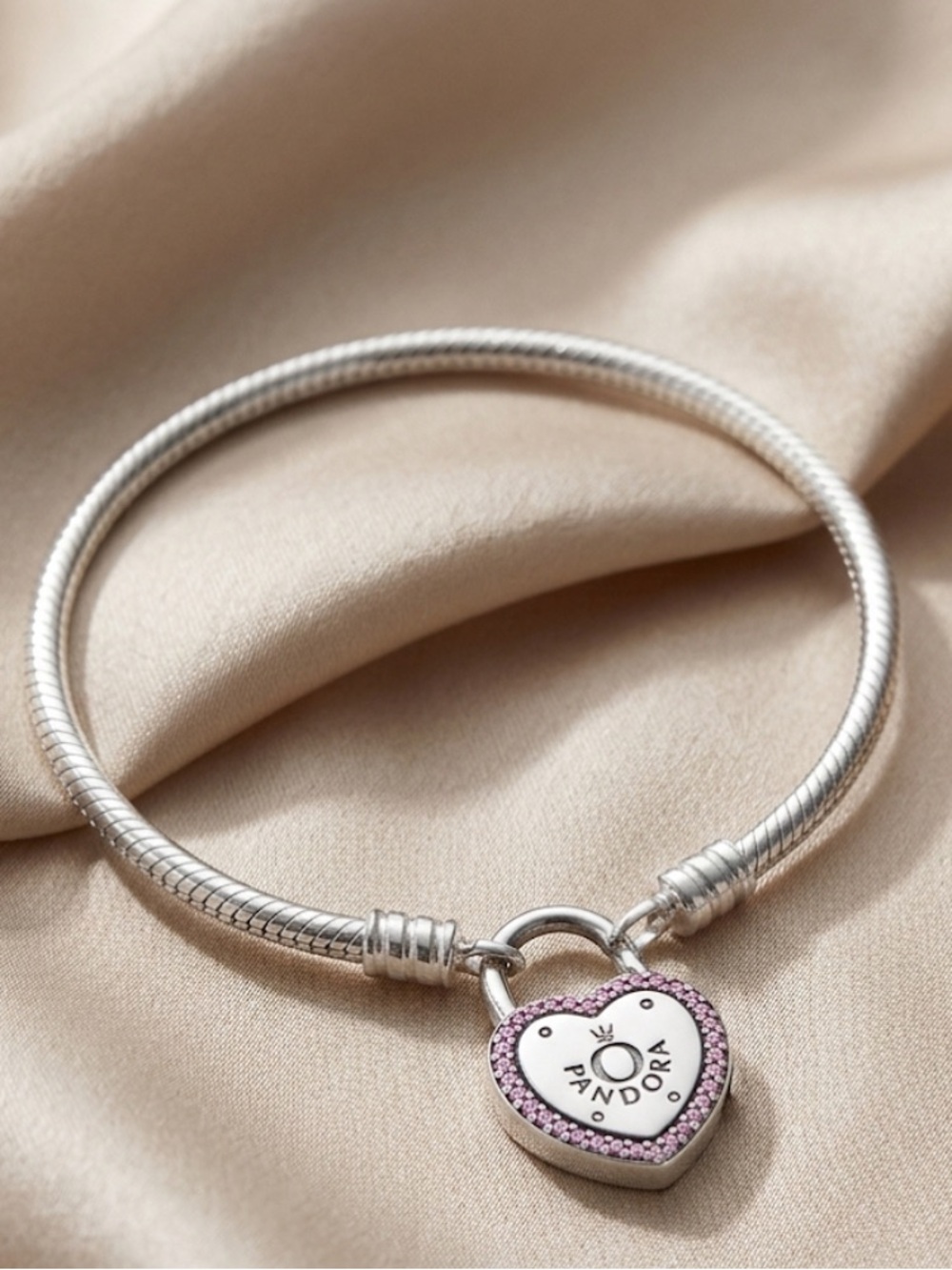 Pandora Silver Bracelet with Pink Crystal Heart Padlock